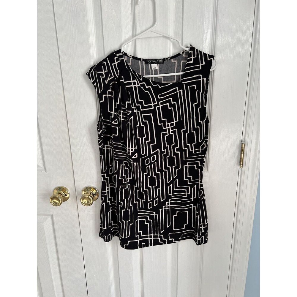 Grayson Womens Large‎ Polyester Black/White Sleeveless Blouse